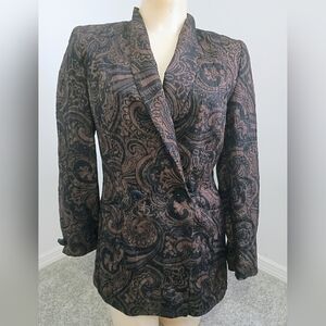 Louis Féraud Brown & Black Pattern Silk & Wool Long Suit Jacket